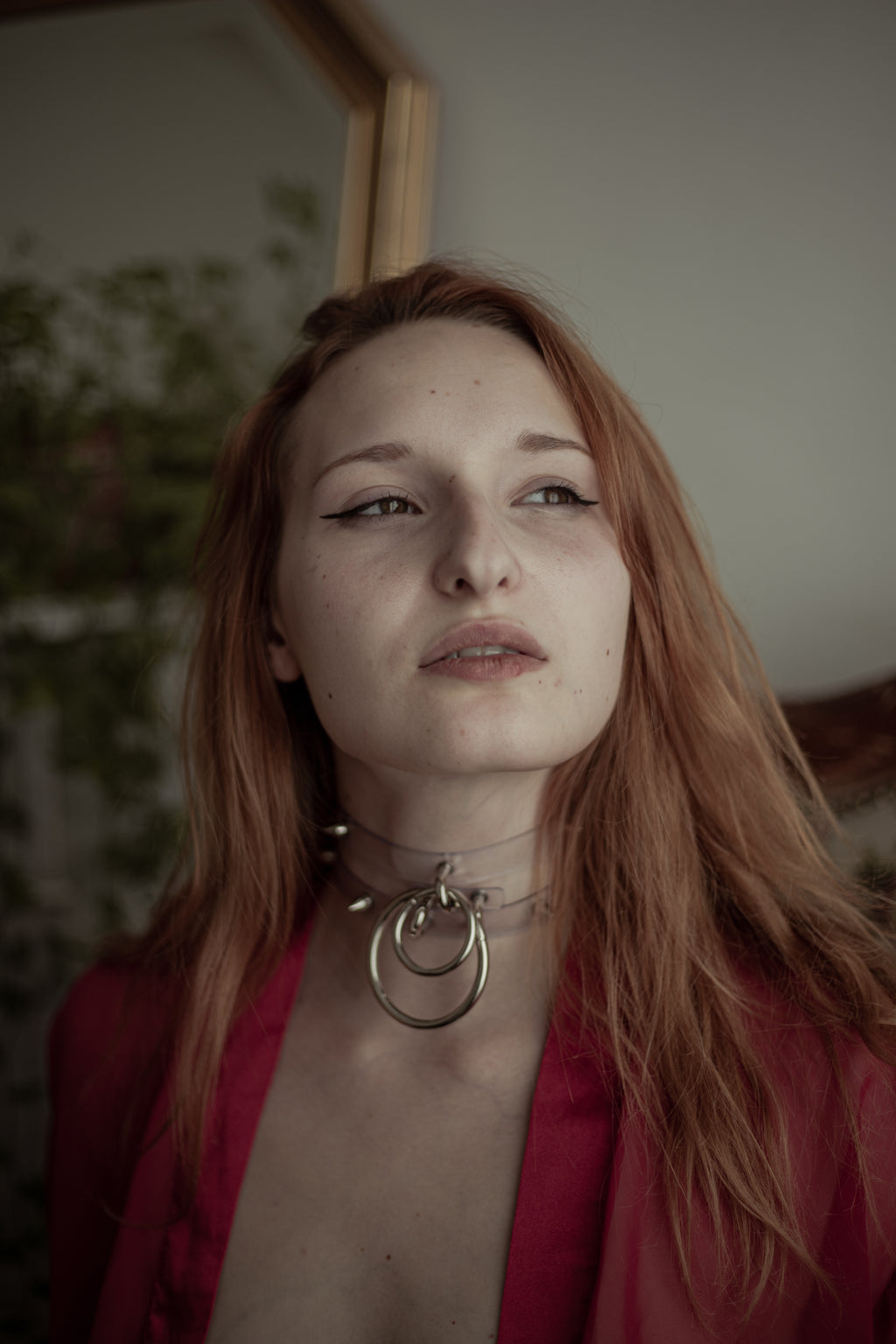 Choker double bande O ring en PVC unisexe