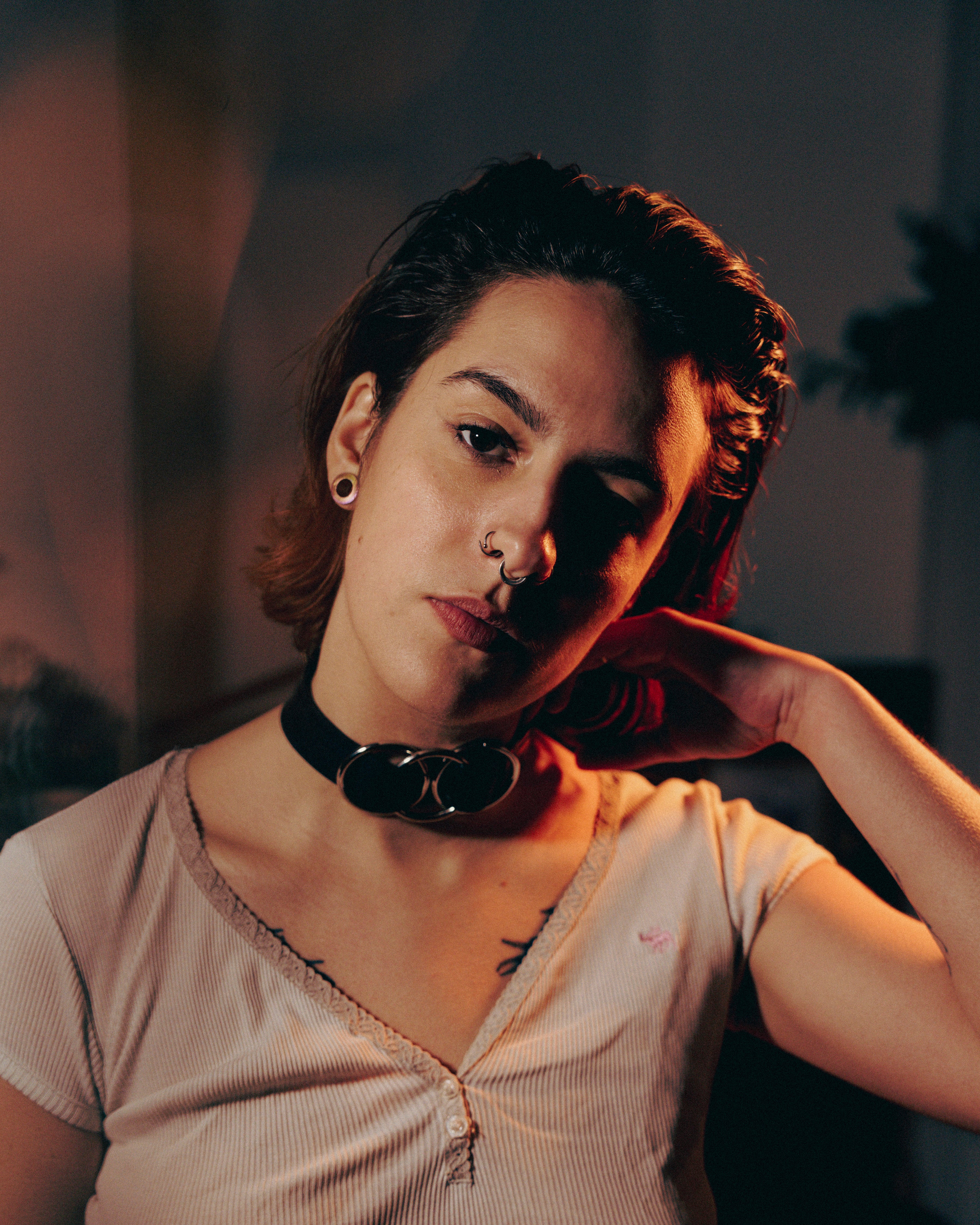 Choker triple O ring en latex unisexe